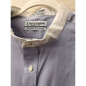Croft & Barrow Men Blue Pinpoint Band Collar Dress Shirt 17.5 34/35